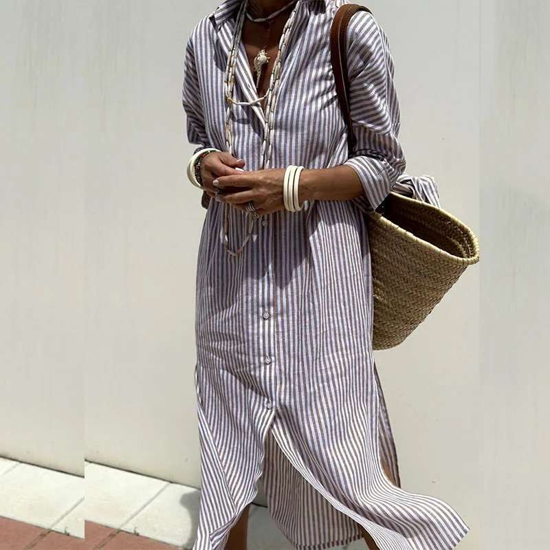 Cerys - Elegant Striped Shirt Dress